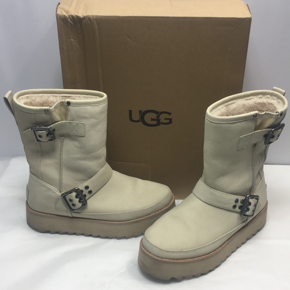 UGG Rebel Biker Platform Tan Buckle Boots size 8 W